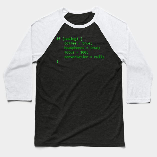 Programming Joke Coffee Focus Funny Coding Baseball T-Shirt by AmazingDesigns